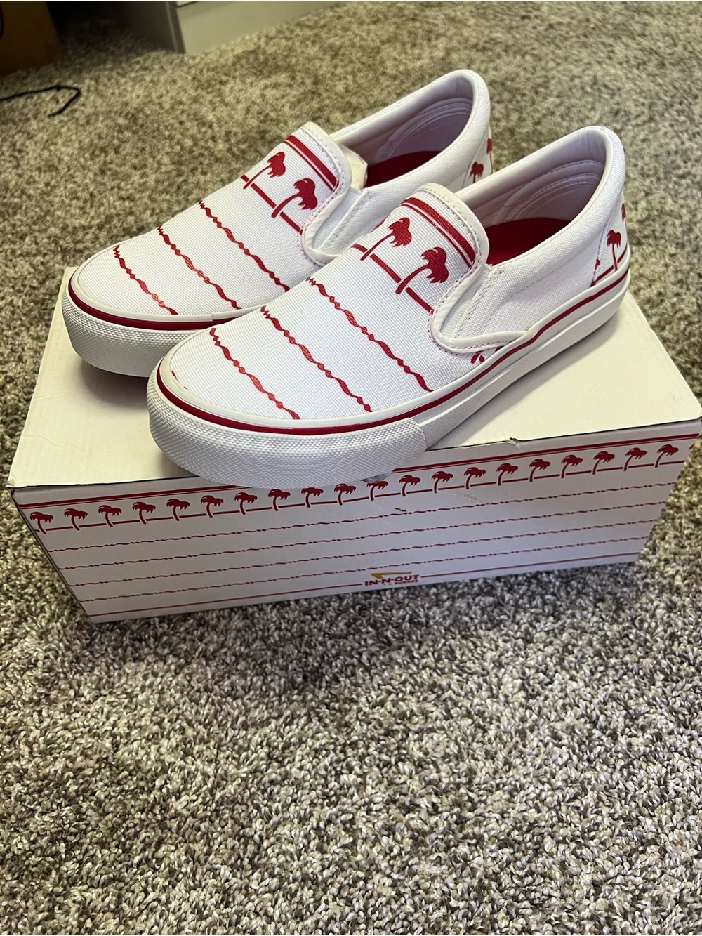 In-n-Out Burger White Slip-On Sneakers - “Vans” style